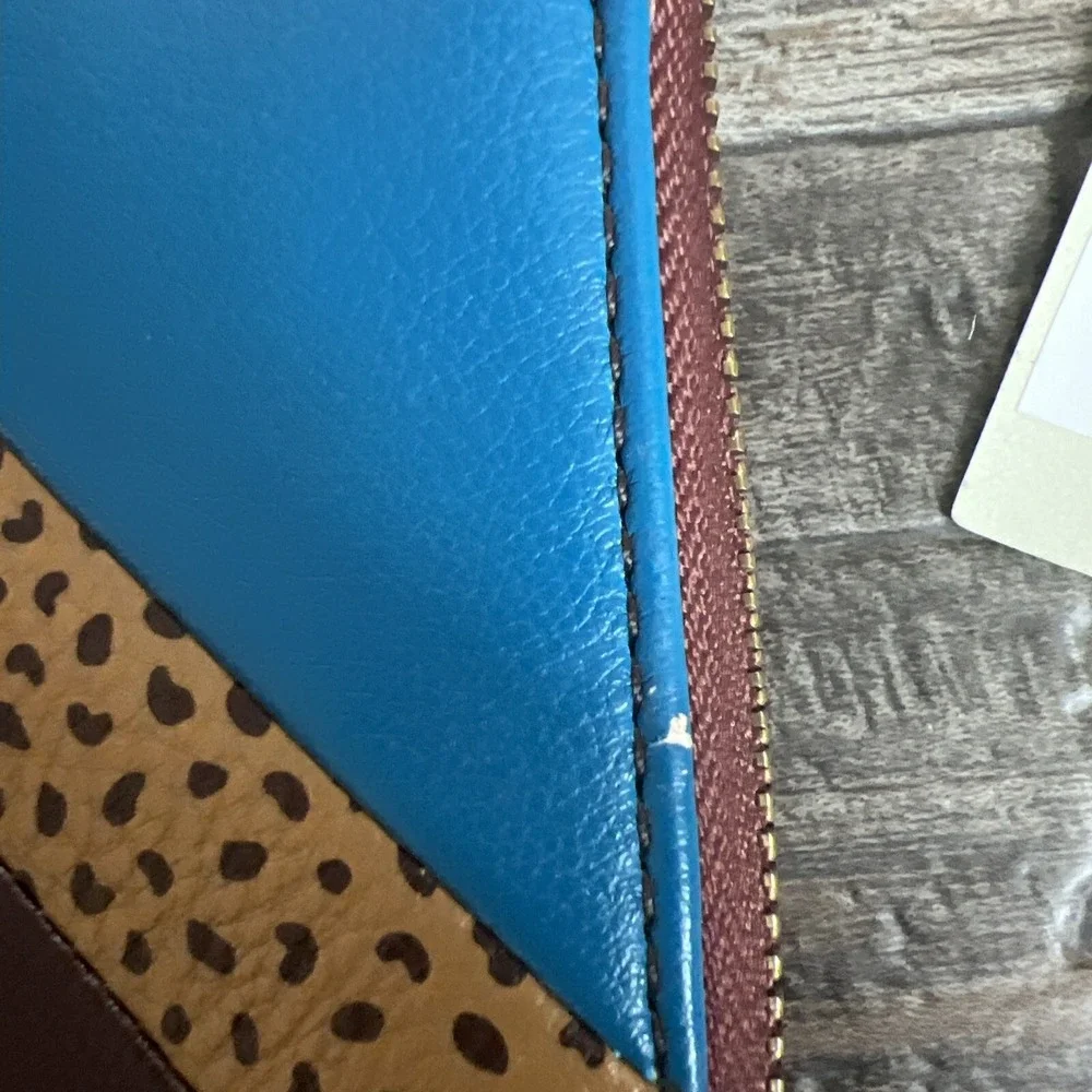 Fossil Jori  Zip Clutch‎ Wristlet Wallet Light Patchwork Brown $98 Msrp